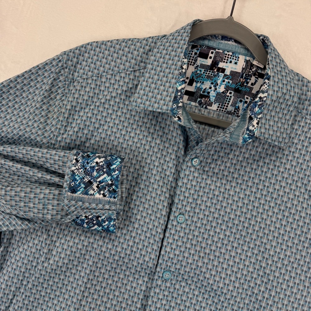 Robert Graham Mens Classic Fit Long Sleeve Button Down Shirt Blue Pattern L READ